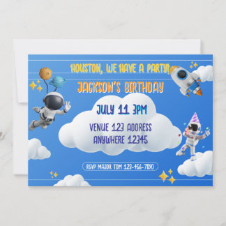 Convite Houston Temos uma Festa de Aniversário Espacial 3D
