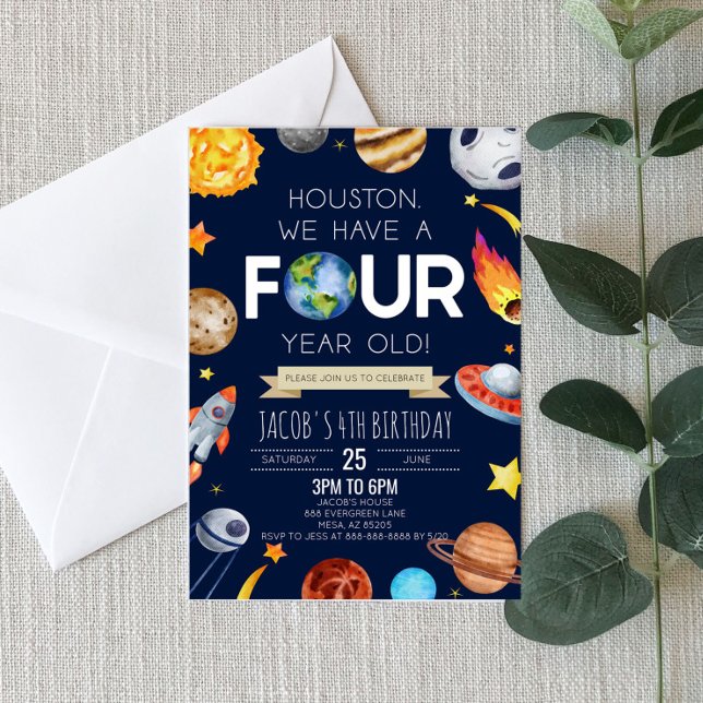 Convite Houston Temos Uma Festa De Quarto Aniversário De Q (Criador carregado)