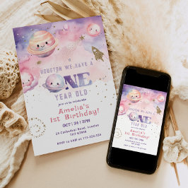 Convite Houston temos uma garota espacial rosa