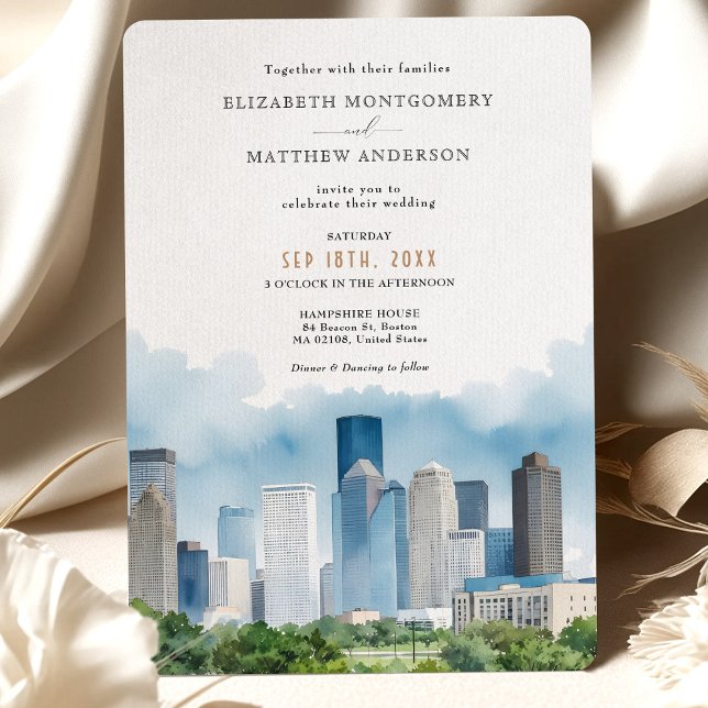 Convite HOUSTON Texas USA City Skyline Wedding (Criador carregado)