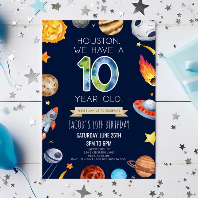 Convite Houston We Have A 10 Year Old 10th Birthday Party (Criador carregado)