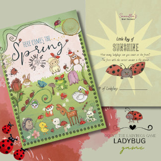Convite How Many Ladybugs? Garden Animals Baby Shower Game