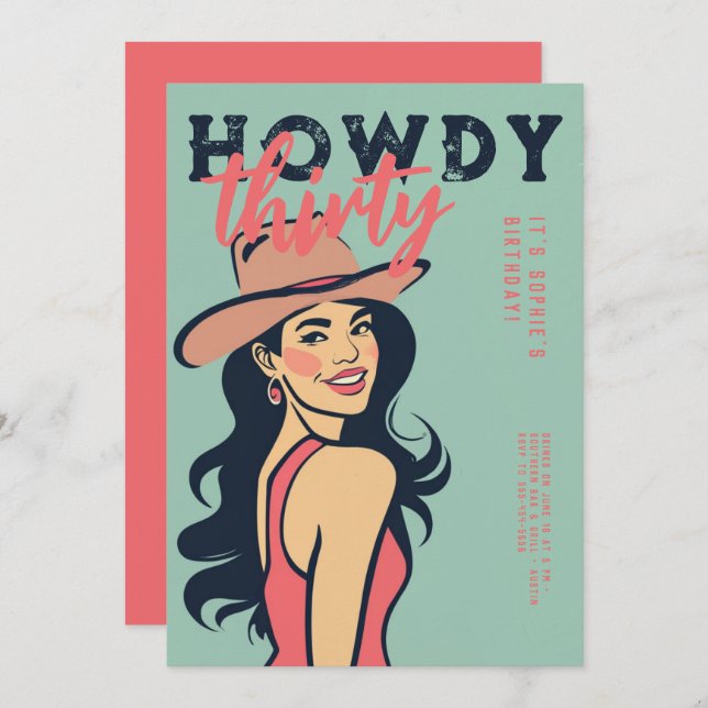 Convite Howdy 30 Western Retro Pink Poster (Frente/Verso)