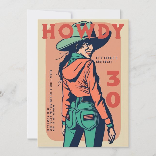 Convite Howdy 30 Western Retro Pink Poster (Frente)