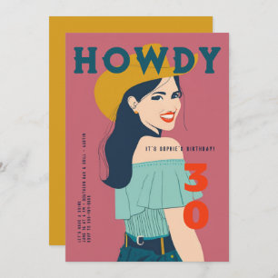 Convite Howdy 30 Western Retro-Rosa aniversário de 30 anos