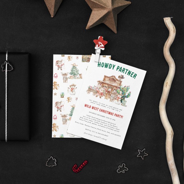 Convite Howdy Christmas | Festa de Férias Ocidentais Diver (Criador carregado)
