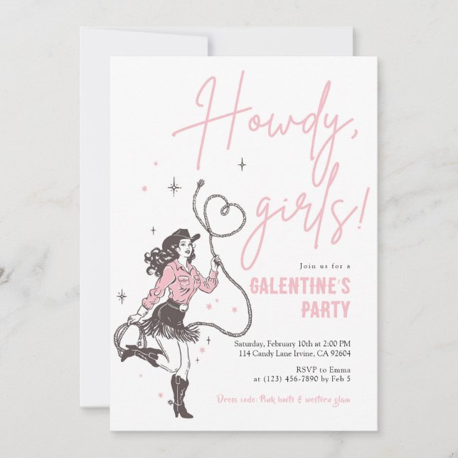 Convite Howdy Girls Galentine’s Party Invitation (Frente)