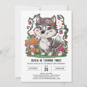 Convite Howling Whimsical Digital Wolf Birthday