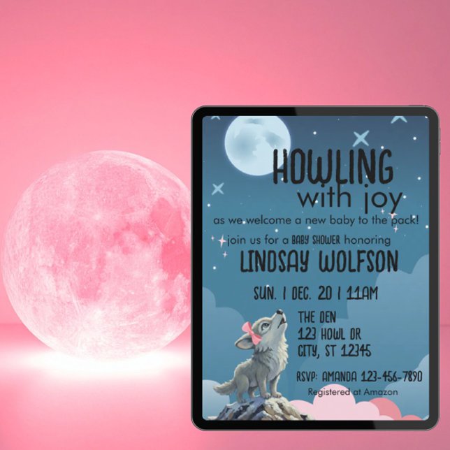 Convite Howling with Joy, Wolf Pink Baby Shower (Criador carregado)