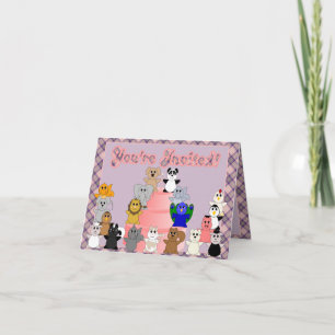 Convite Huggables Pink And Purple Birthday Invance