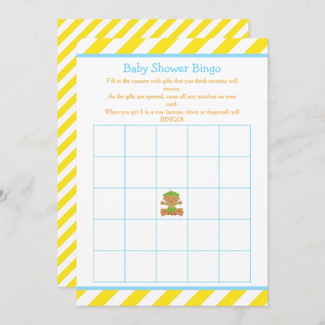 Convite Hula African American Boy Chá de fraldas Bingo (Frente/Verso)