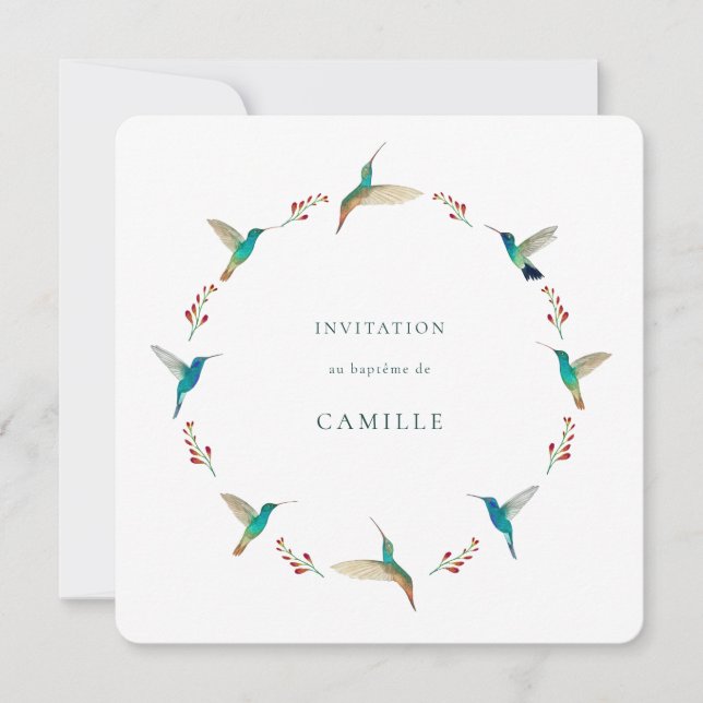 Convite Hummingbird Baptism Invitation with Baby Photo (Frente)