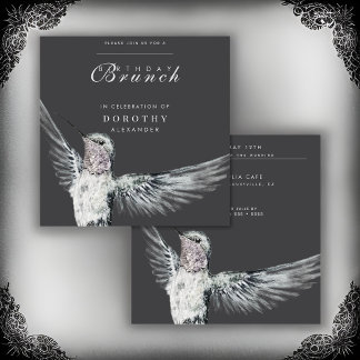 Convite Hummingbird Black and White ANY Birthday Brunch