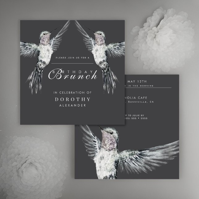 Convite Hummingbird Black and White ANY Birthday Brunch (Criador carregado)