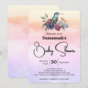 Convite Hummingbird e Flores no Chá de fraldas de Aquarela