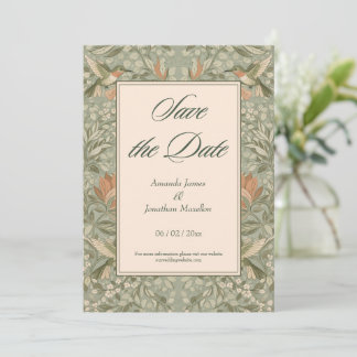 Convite Hummingbirds and Flowers Art Nouveau Save the Date
