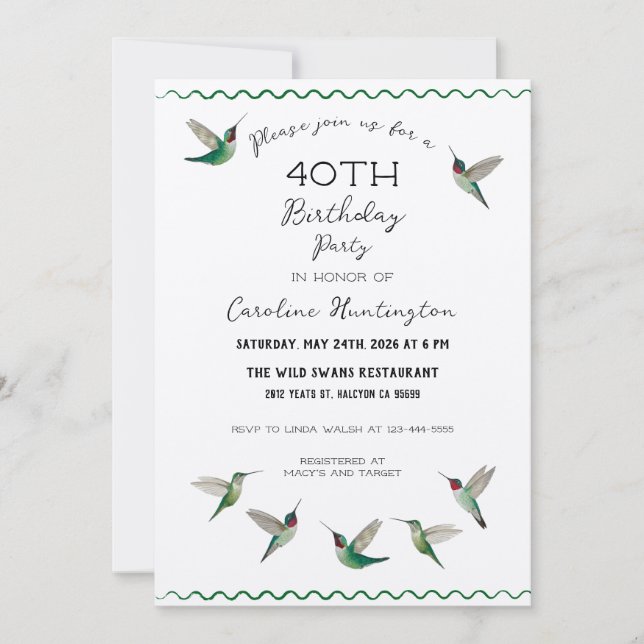 Convite Hummingbirds Birthday Invitation (Frente)