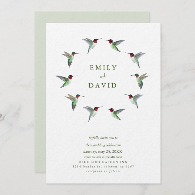 Convite Hummingbirds Wedding Invitation (Frente/Verso)
