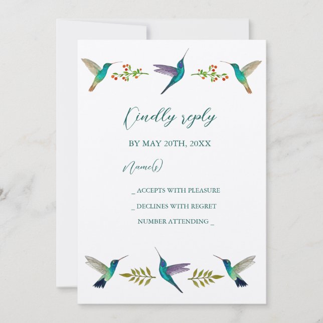 Convite Hummingbirds Wedding RSVP Invitation (Frente)