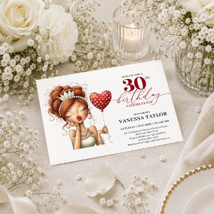 Convite Humor Chic Mulher Aniversário de 30 anos Vermelho