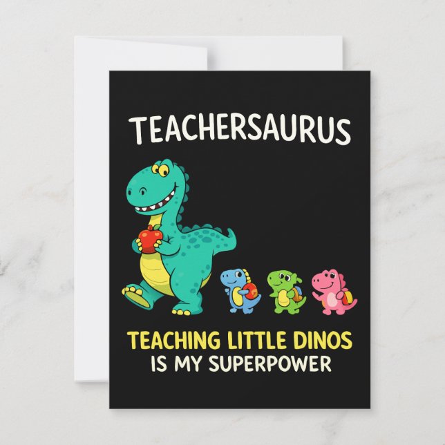 Convite Humor de professor Teachersaurus com pequenos dino (Frente)