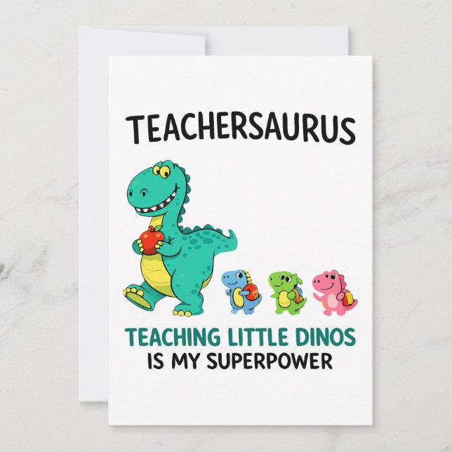 Convite Humor de professor Teachersaurus com pequenos dino (Frente)