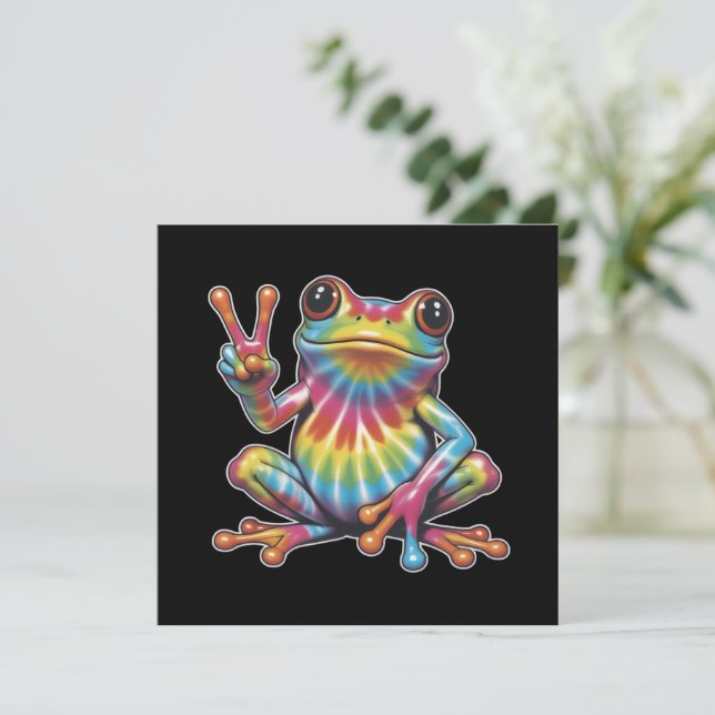 Convite Humorous Frog Lover Tie-Dye Frog Peace Sign Hippie (Em pé/Frente)