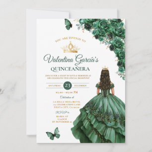 Convite Hunter Green Dress Quinceañera 15 Anos Floral Dour