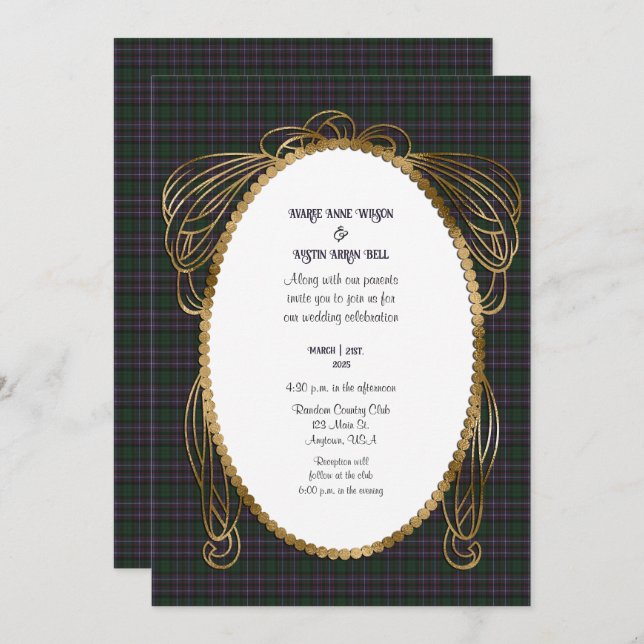 Convite Hunter Modern Original Scottish Tartan Wedding (Frente/Verso)