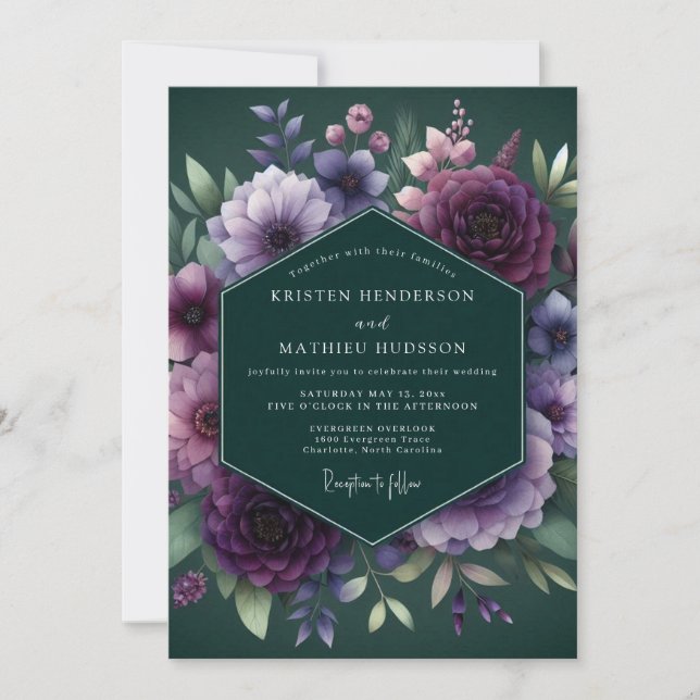 Convite Hunter Plum Floral Wedding (Frente)