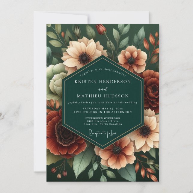 Convite Hunter Rust Moody Bloom Wedding (Frente)