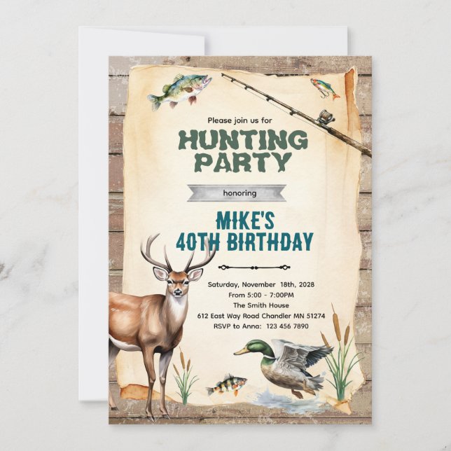 Convite Hunting and Fishing Birthday Invitation (Frente)