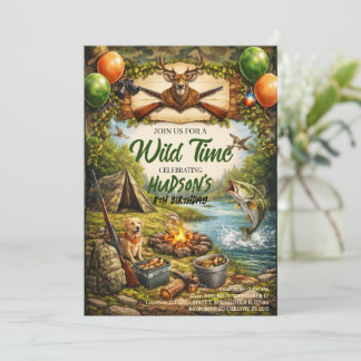 Convite Hunting and Fishing Camo Boy birthday Invitation