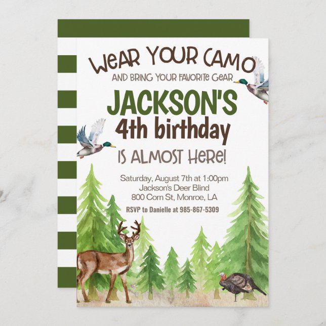 Convite Hunting Birthday Invitation ANY AGE (Frente/Verso)