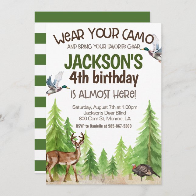 Convite Hunting Birthday Invitation ANY AGE (Frente/Verso)