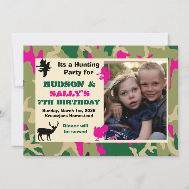 Convite Hunting Birthday invitation, for boy an girl Invit (Frente)