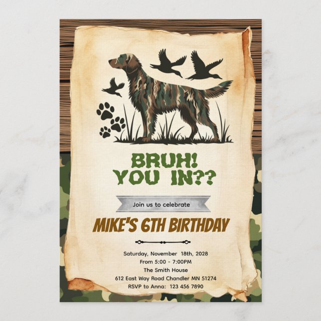 Convite Hunting Dog Birthday Invitation (Frente)