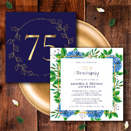 Convite Hydrangea 75º aniversário de casamento Dourado e A