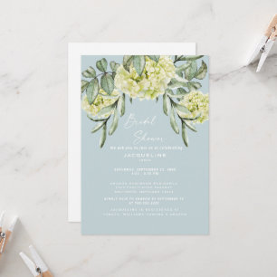 Convite Hydrangea Azul Desbotado Chá de Noiva Elegante