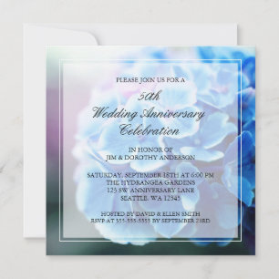 Convite Hydrangea Azul Roxa 50º Aniversário de Casamento