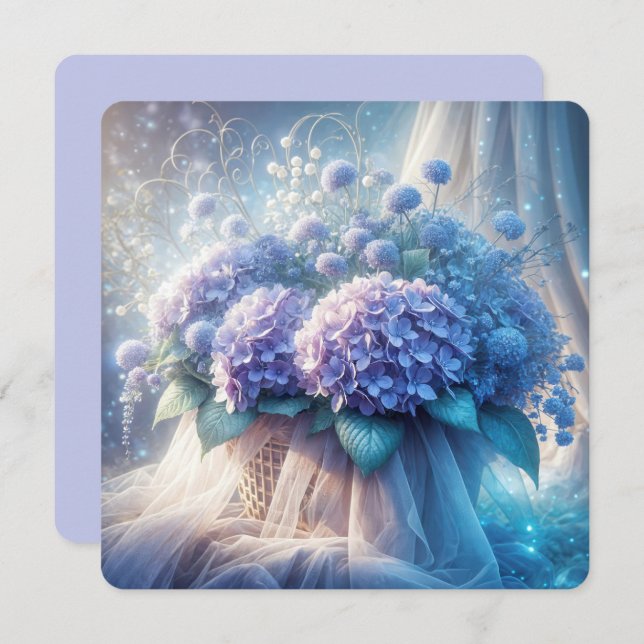 Convite Hydrangea Basket Para Renovação De Vow De Casament (Frente/Verso)