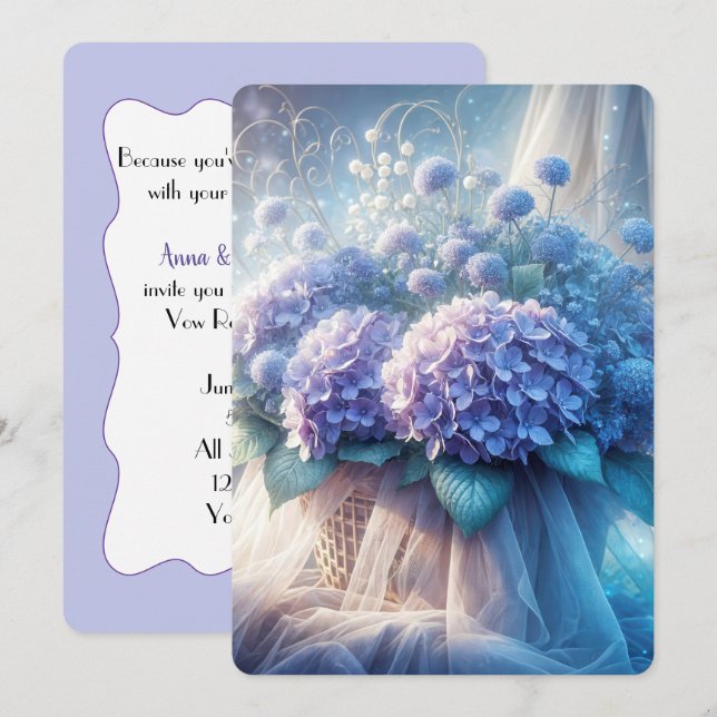 Convite Hydrangea Basket Para Renovação De Vow De Casament (Frente/Verso)