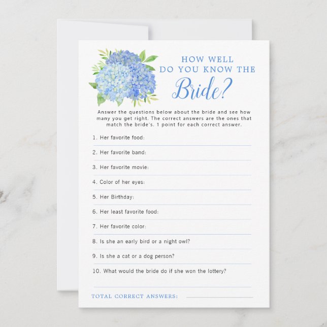 Convite Hydrangea Blue Floral Chá de panela Game (Frente)