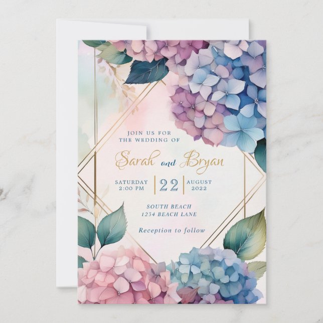 Convite Hydrangea Blue Floral Invitation (Frente)
