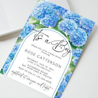 Convite Hydrangea Blue Flowers É um Chá de fraldas
