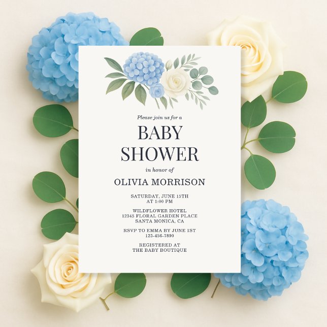Convite Hydrangea Botanical Eucalyptus Baby Shower (Criador carregado)