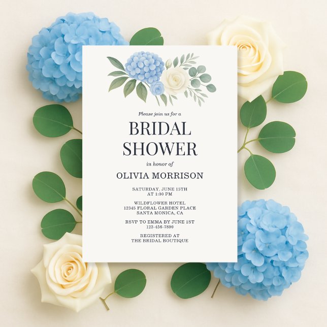 Convite Hydrangea Botanical Eucalyptus Bridal Shower (Criador carregado)