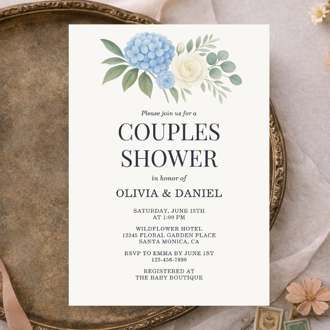 Convite Hydrangea Botanical Eucalyptus Couples Shower (Criador carregado)