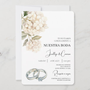 Convite Hydrangea branca com anel Casamento Espanhol