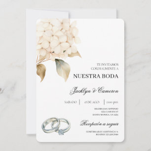Convite Hydrangea branca com anel Casamento Espanhol